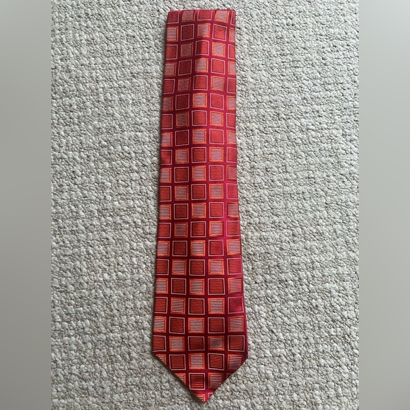 Tommy Hilfiger Red and Orange Checkered Tie - Picture 1 of 3